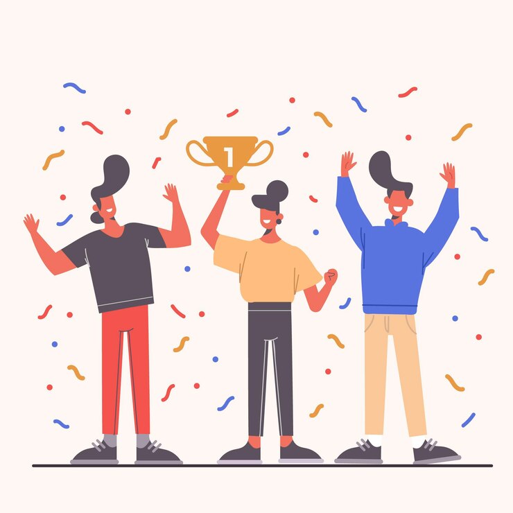 무료 Vector 성취 그림을 축하하는 평면 손으로 그린 사람들