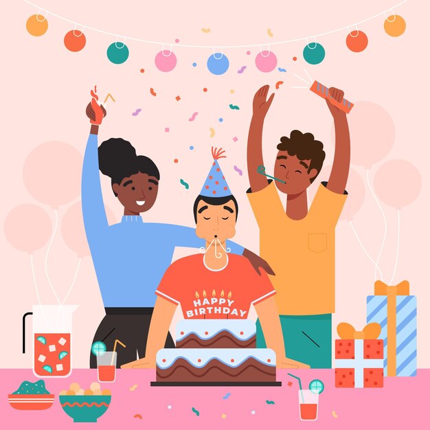 flat-hand drawn people celebration birthday anniversary