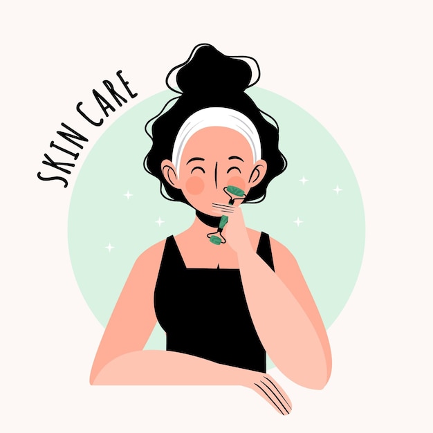 Free vector flat-hand drawn people using jade roller illustration