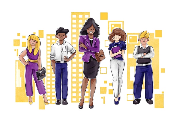 Free vector flat-hand drawn powerful female team leader