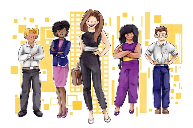 Free vector flat-hand drawn powerful female team leader