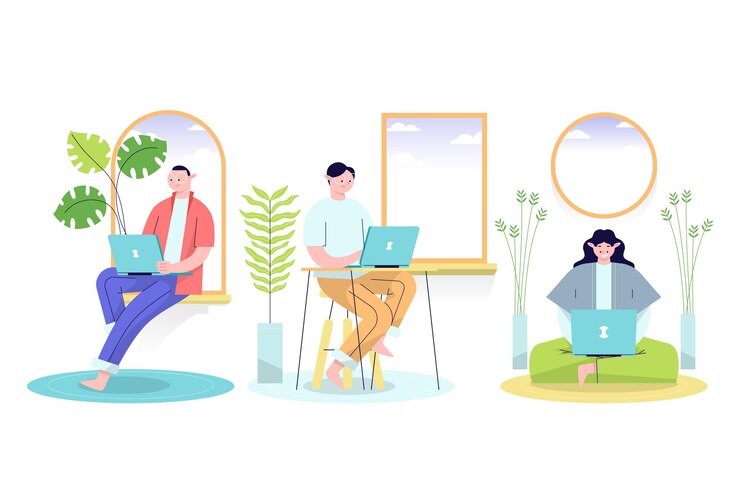 Free Vector flat-hand drawn remote working illustration