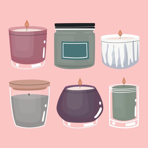 Бесплатное векторное изображение Набор рисованной ароматической свечи