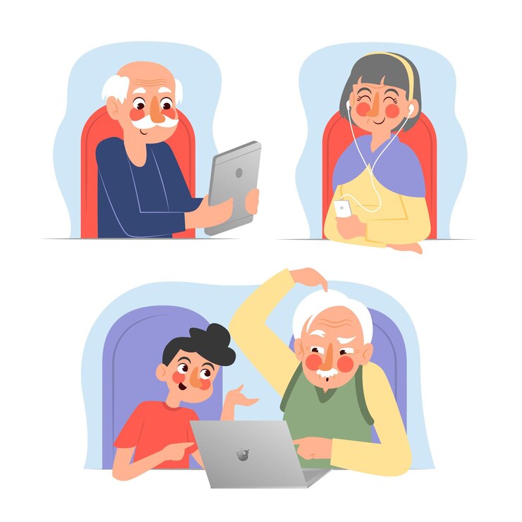 無料Vector 技術イラストを使用してフラット手描きの高齢者