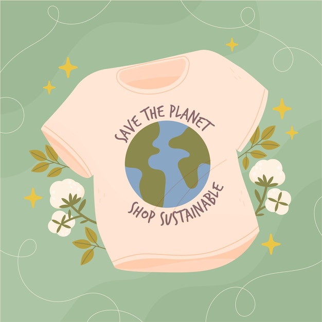 Illustrazione di moda sostenibile disegnata a mano piatta con t-shirt