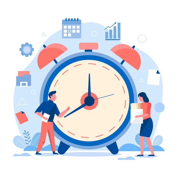 Flat-hand drawn time management concept with people