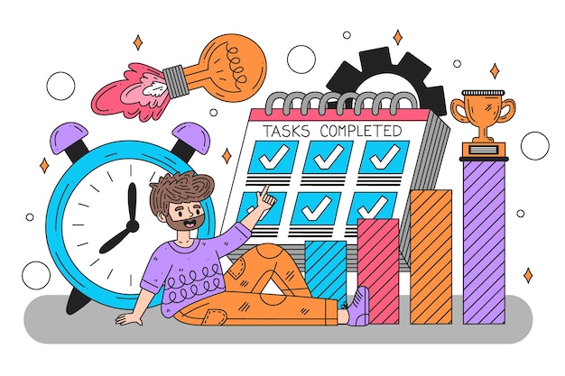 Flat-hand drawn time management illustration