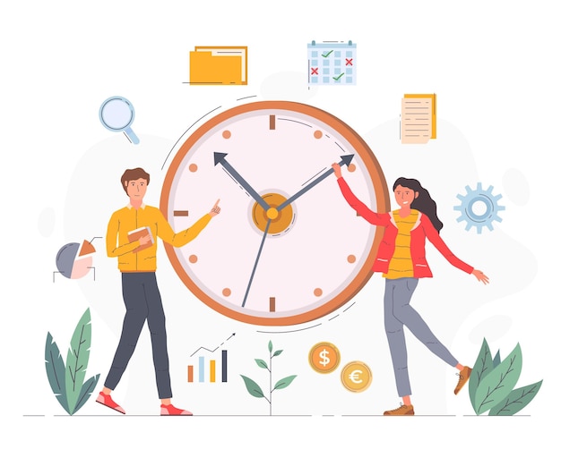 Flat-hand drawn time management illustration