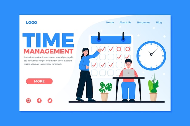 Free vector flat-hand drawn time management landing page template
