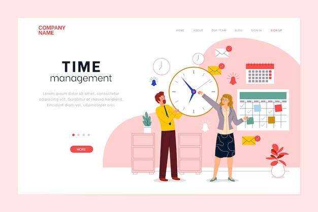 Flat-hand drawn time management landing page template