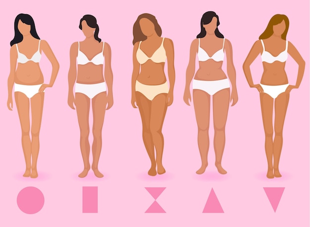 Flat-hand drawn types of female body shapes