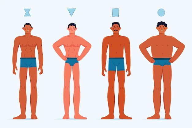 Flat-hand drawn types of male body shapes