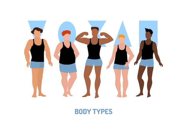 Flat-hand drawn types of male body shapes