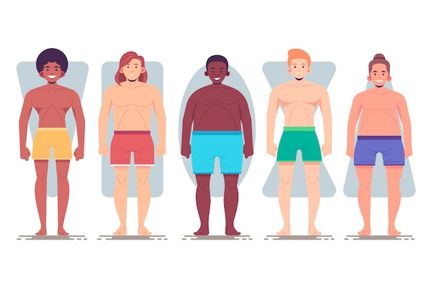 Free vector flat-hand drawn types of male body shapes