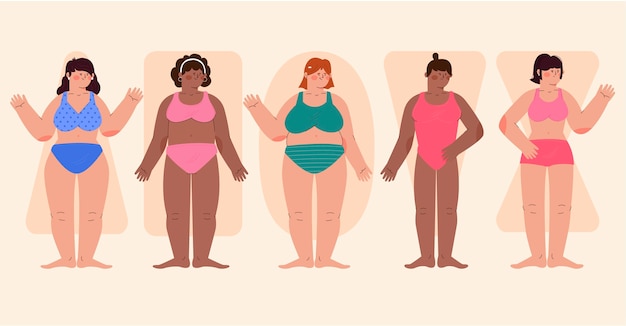 Бесплатное векторное изображение Набор плоских рисованных типов женского тела