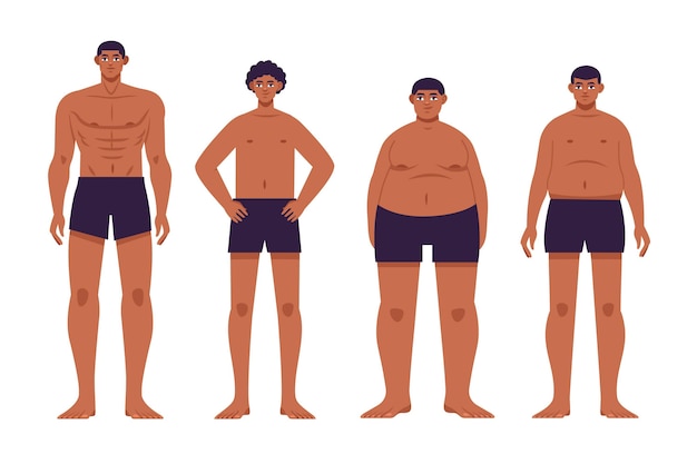 Бесплатное векторное изображение Плоские нарисованные от руки типы иллюстраций форм мужского тела