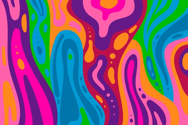 Flat-hand drawn wavy multi colored groovy background