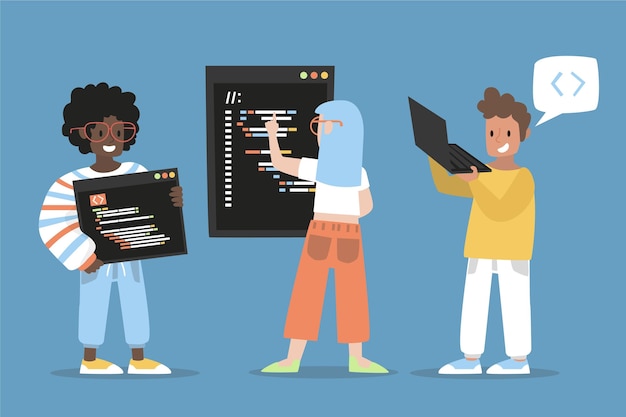 Flat-hand drawn web developers illustration