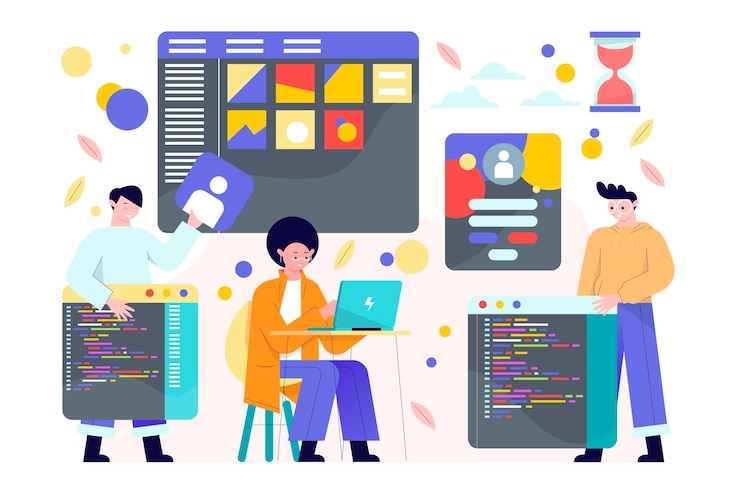 無料Vector フラット手描きのweb開発者のイラスト