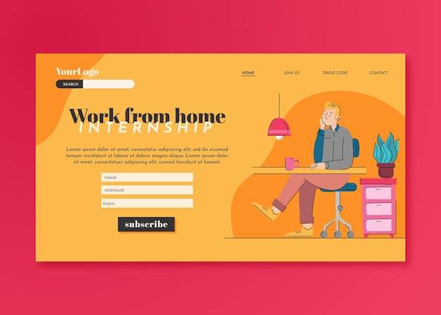 Free vector flat hand drawn working from home landing page