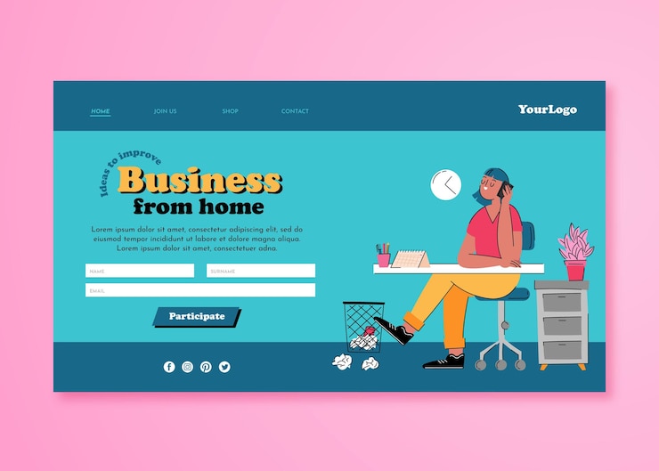 Free Vector flat hand drawn working from home landing page
