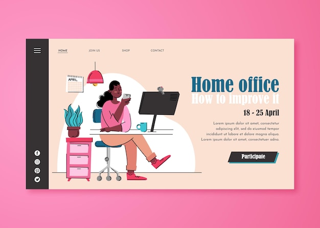 Free vector flat hand drawn working from home landing page