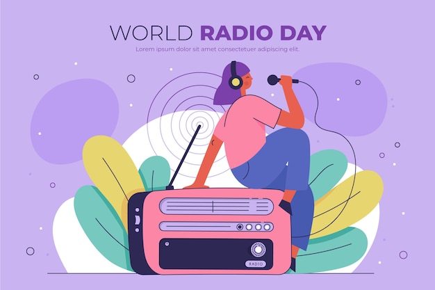 Flat hand drawn world radio day