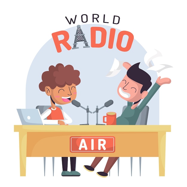 Flat hand drawn world radio day