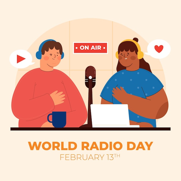 Giornata mondiale della radio disegnata a mano piatta