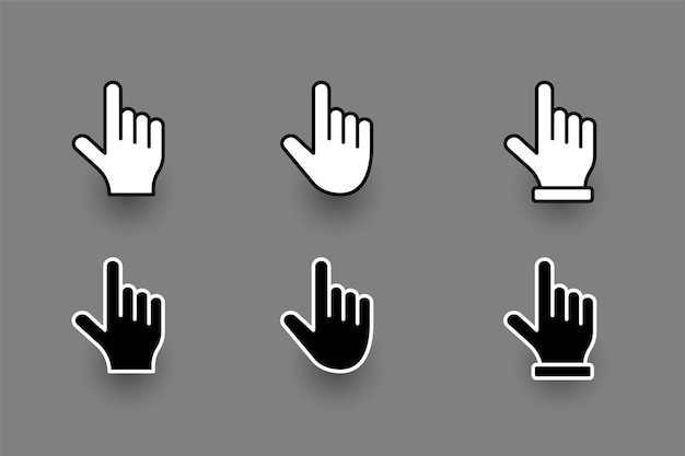 Flat hand finger pointer cursor set