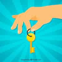 Free vector flat hand holding house key background