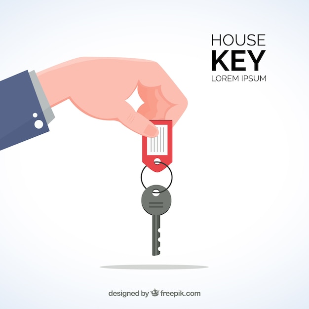 Flat hand holding house key background