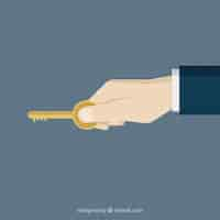 Free vector flat hand holding house key background