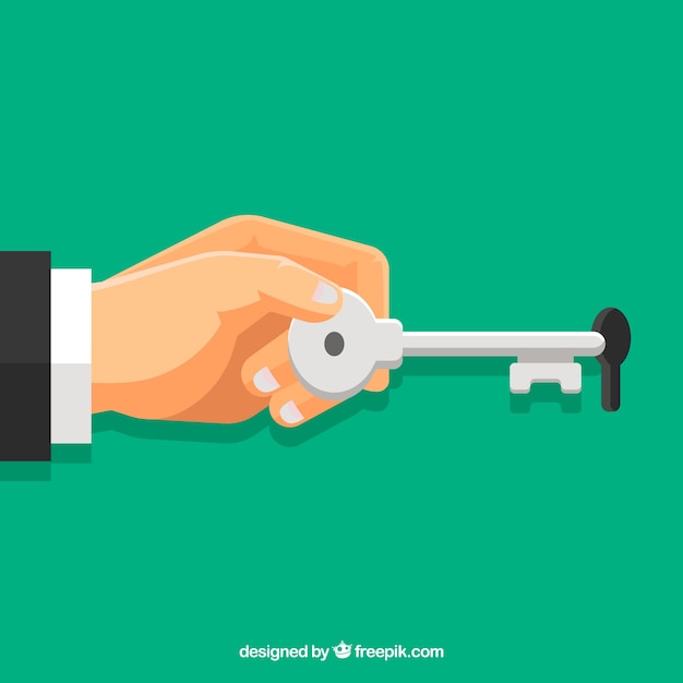 Free vector flat hand holding house key background