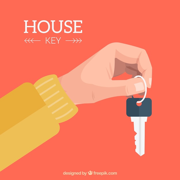 Free vector flat hand holding house key background