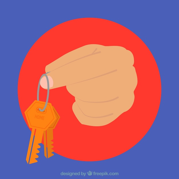 Free vector flat hand holding house key background