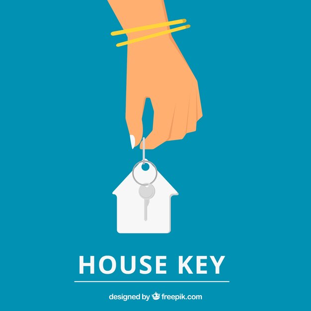 Flat hand holding house key background