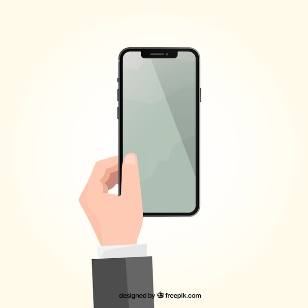 Free vector flat hand holding smartphone