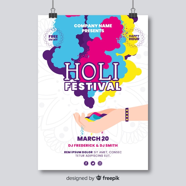 Free vector flat hand holi party poster