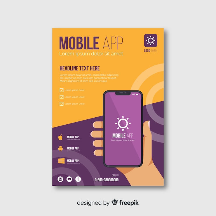 Free Vector flat hand mobile app poster