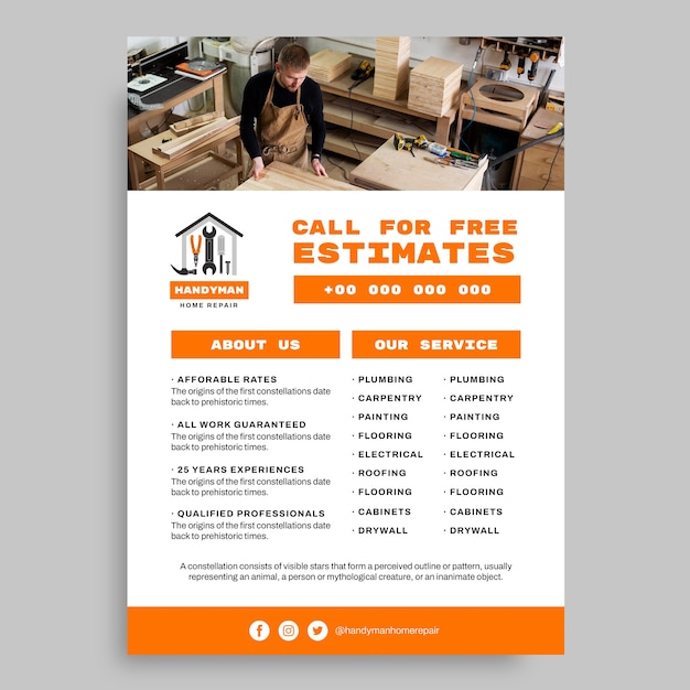 Flat handyman home repair flyer