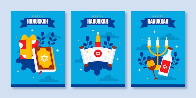 Free vector flat hanukkah greeting cards collection