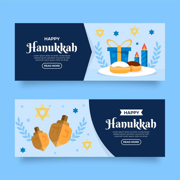 Flat hanukkah horizontal banners set