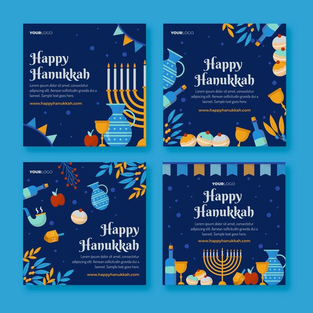 Flat hanukkah instagram posts collection