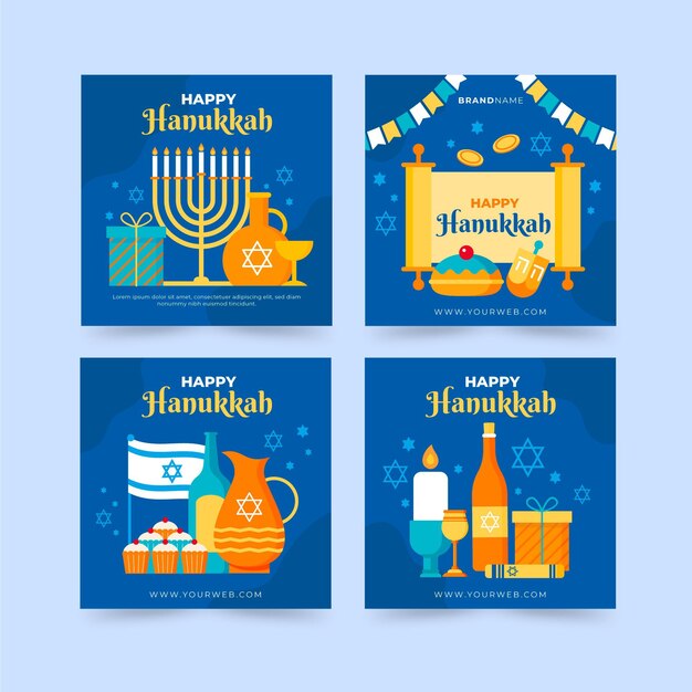 Free vector flat hanukkah instagram posts collection