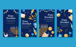 Vettore gratuito raccolta di storie piatte su instagram di hanukkah