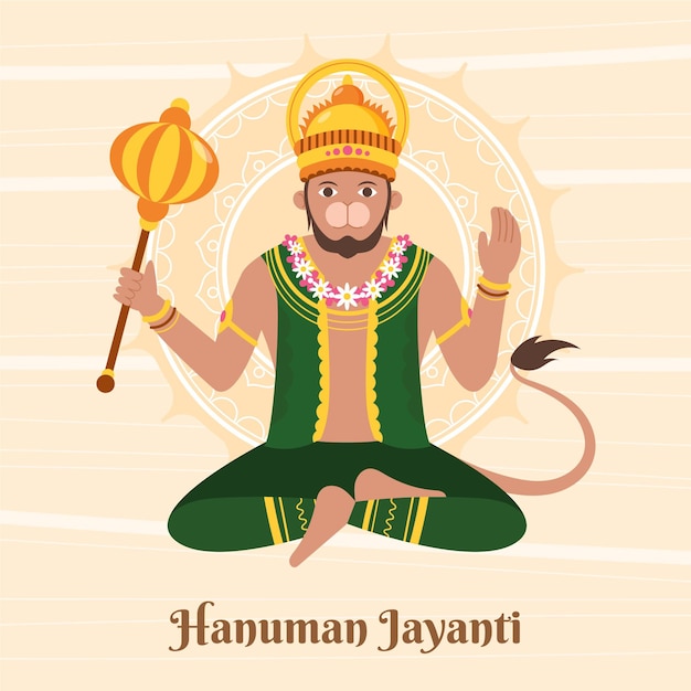 Vettore gratuito illustrazione di jayanti hanuman piatta