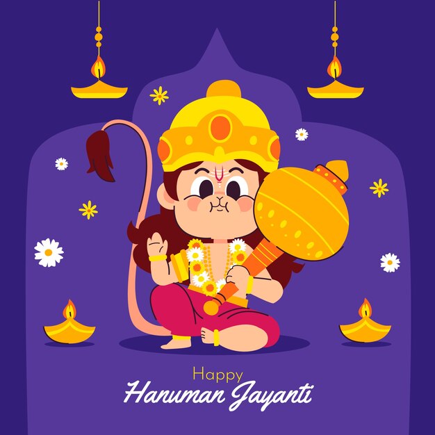 Vettore gratuito illustrazione di jayanti hanuman piatta