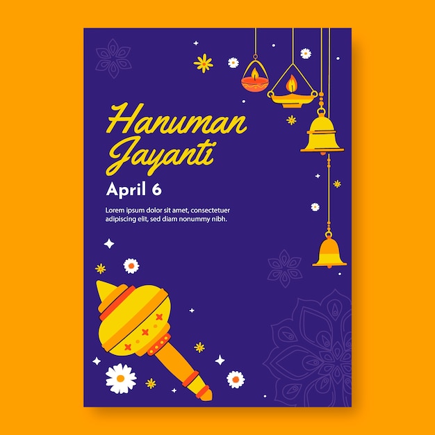 Free vector flat hanuman jayanti vertical poster template