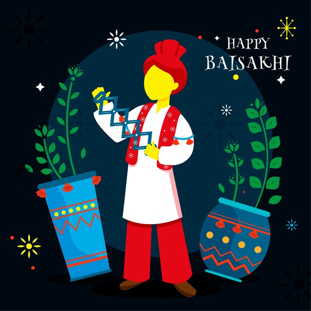 Плоская счастливая концепция baisakhi с приветствием